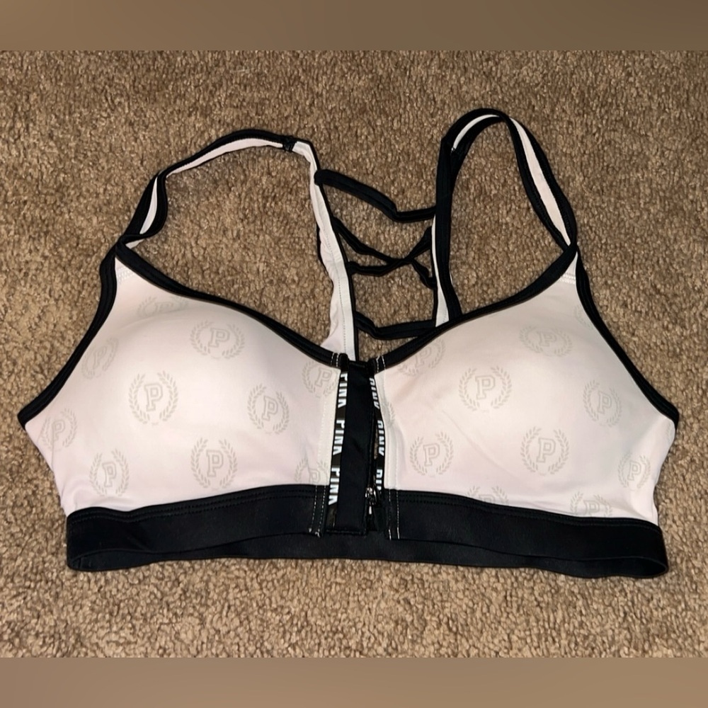 PINK Victoria’s Secret Ultimate White Zipper Front Sports Bra SMALL
